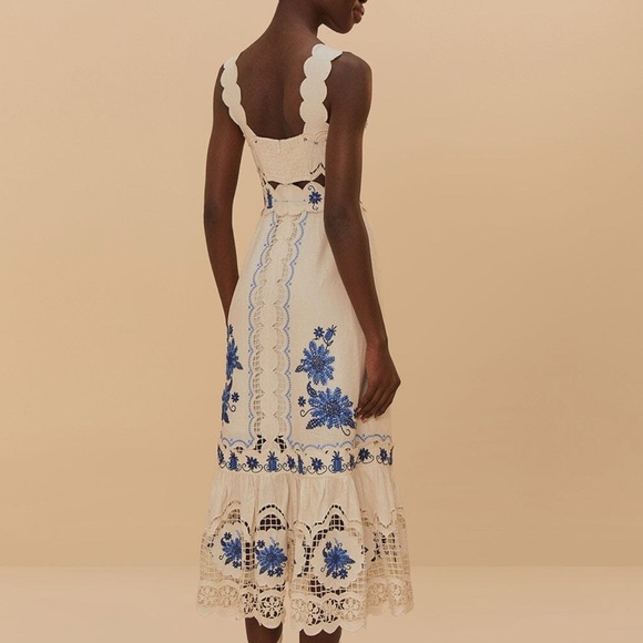 FARM Rio Off-White Richelieu Sunflower Lenzing™ Midi Dress Sz XL New with tags - Picture 4 of 9